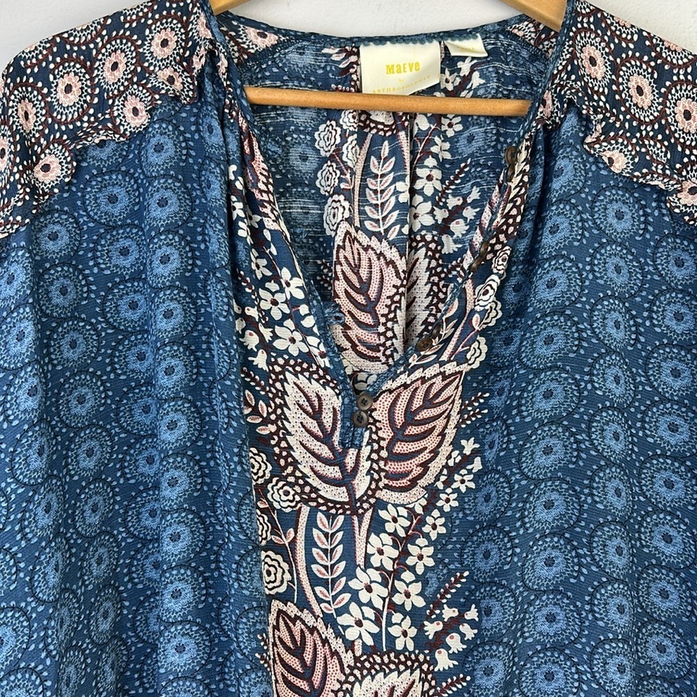 Anthropologie Maeve Letitia Ruffled Blouse Small Viscose 3/4 Sleeve Top Bohemian - Picture 5 of 16